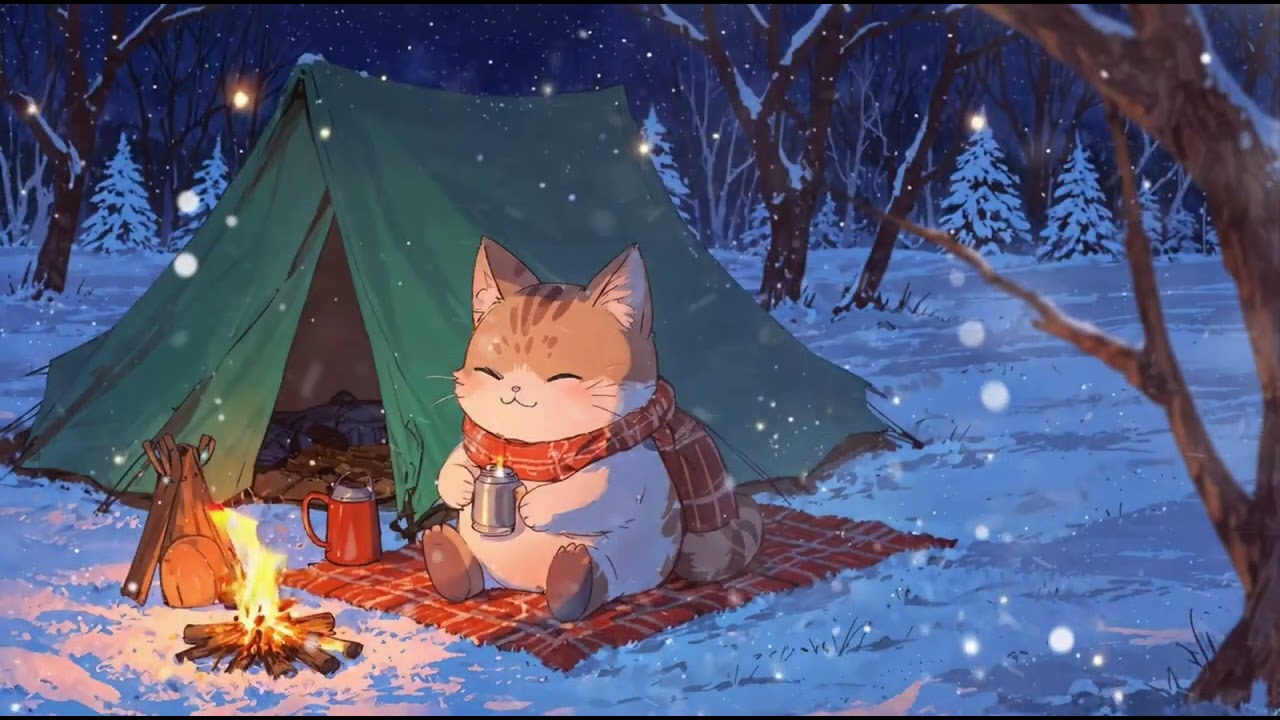 ❄️ Cozy Winter Night Camping with Snowfall & Relaxing Piano Music | 雪の夜のキャンプ ✨