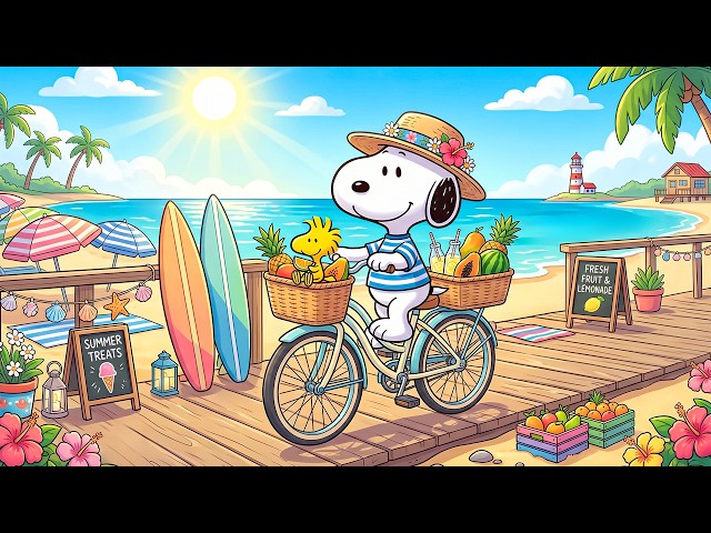 Snoopy’s Cozy Boardwalk Ride 🚲🌊 Warm Summer Jazz & Tropical Vibes for Deep Relaxation 🎶 SDDEFAULT Thumbnail