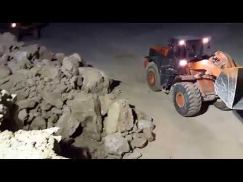 Evening shift in Limestone quarry -  Prodanesti, Moldova.