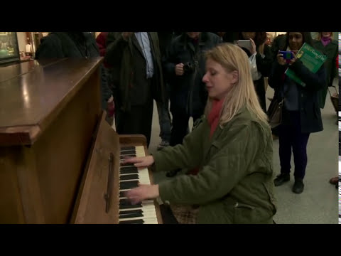 Valentina Lisitsa plays for passengers at St Pancras International Station