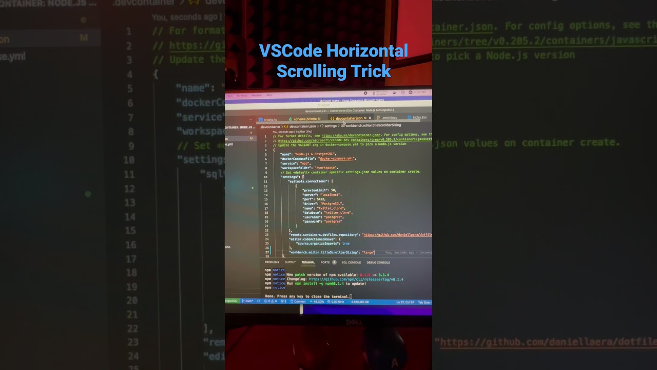VSCode Horizontal Scrollbar Trick
