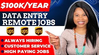 Data Entry Work From Home Jobs 2026:  Entry Level Remote Jobs w/ UPS (No Phone, )