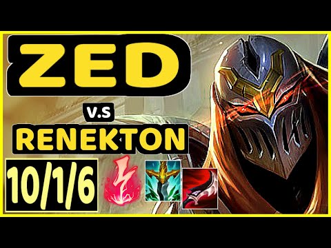 ZED vs RENEKTON - 10/1/6 KDA MID GAMEPLAY - KR Ranked GRANDMASTER