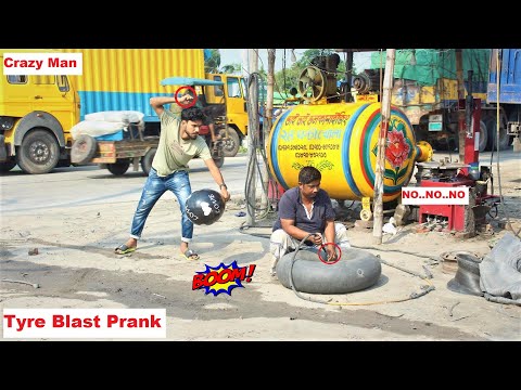 tyre burst prank !! with Popping Balloon  CRAZY REACTION with Funny    Popping Balloon Prank