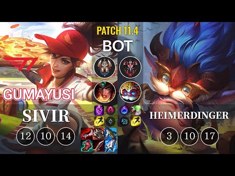 T1 Gumayusi Sivir vs Heimerdinger Bot - KR Patch 11.4