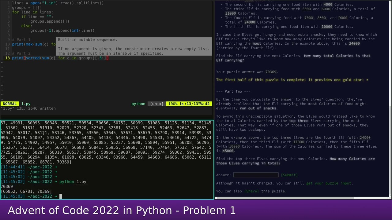 Advent of Code 2022 in Python - Day 1 - SOLVED & REFACTORED