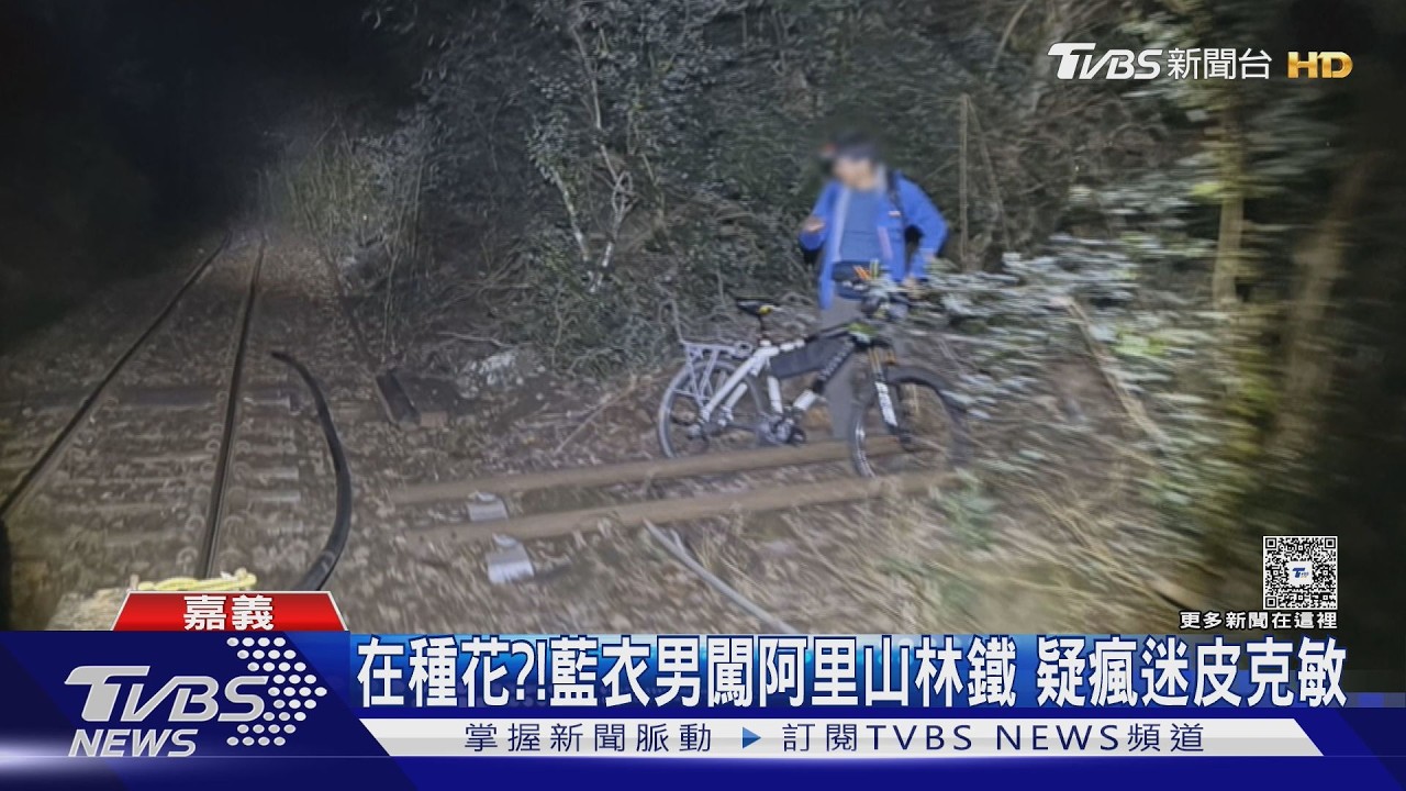 影音/闖軌道玩皮克敏?單車男衝阿里山林鐵 疑低頭「種花」