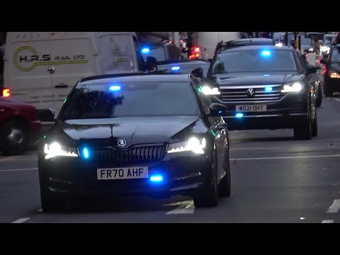 Counter Terrorism Police Convoys - x7 Unmarked Vehicles responding with Horn!