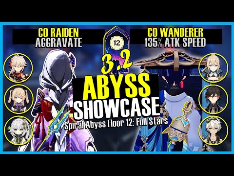 C0 Raiden Aggravate x C0 Wanderer 135% Attack Speed Sunfire 3.2/3.3 Abyss Floor 12 | Genshin Impact
