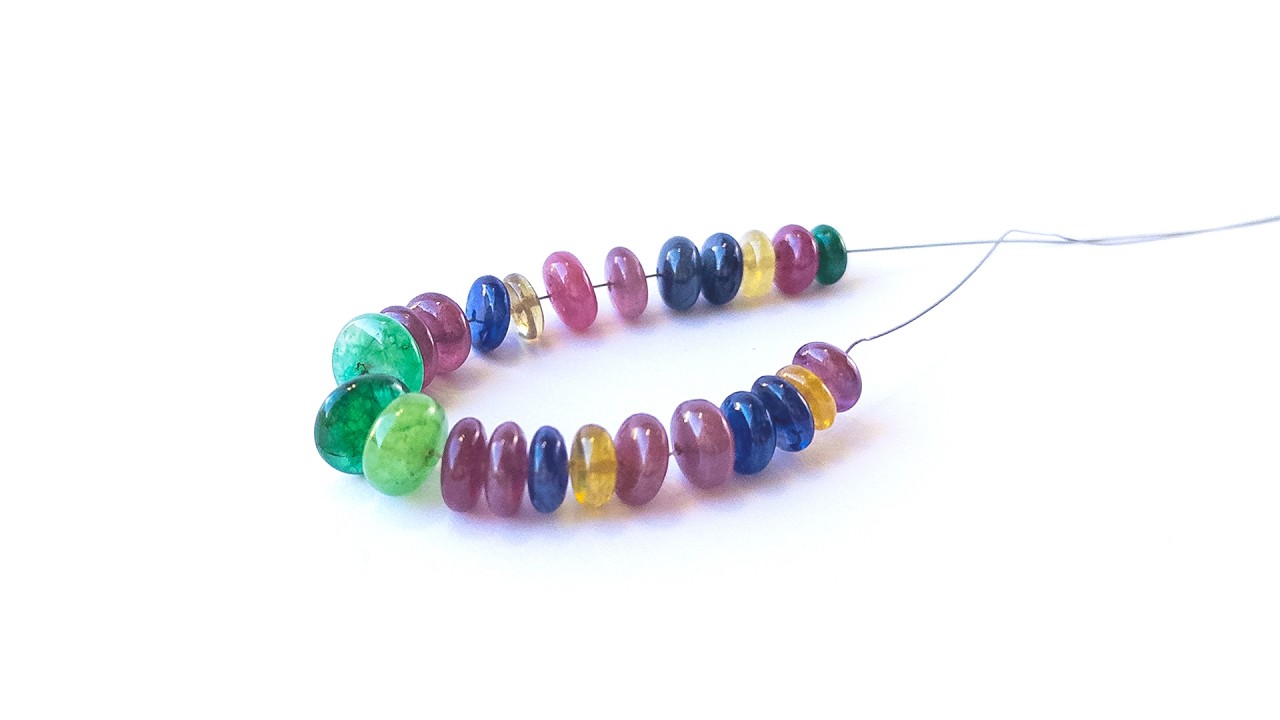 Multi Precious - Ruby,Emerald & Sapphire  | Smooth Rondelle | 7.5-10mm Bead Size | 24 Pieces | 66 Carats video
