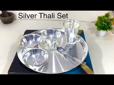 German silver dinner thali set, set contains: 5 piece