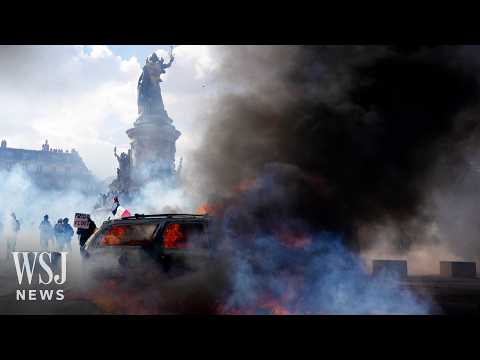Flames Scorch Historic Streets and Buildings as French Protests Erupt