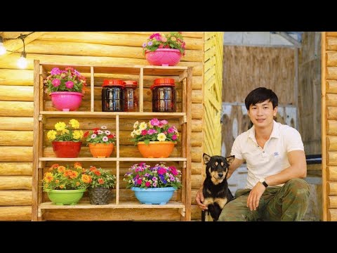 Trieu Dan has repurposed leftover pieces of wood to create beautiful flower stands.