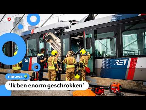 Botsing tussen twee trams op Erasmusbrug in Rotterdam