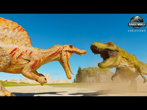 Spinosaurus vs indominus rex T-rex acrocanthosaurus large carnivore  jurassic world evolution 3