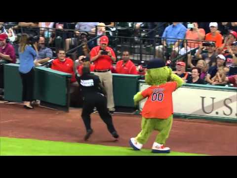 Orbit, Houston Astro's mascot clash a security guard...