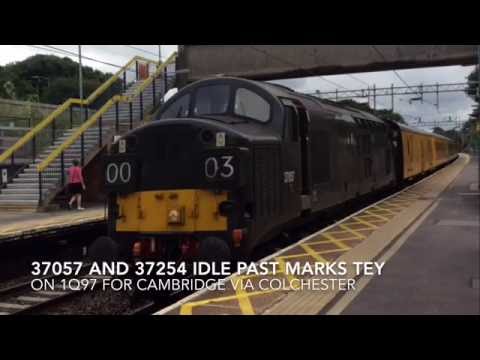Colas Rail 37057 and 37254 idle through Marks Tey on 1Q97