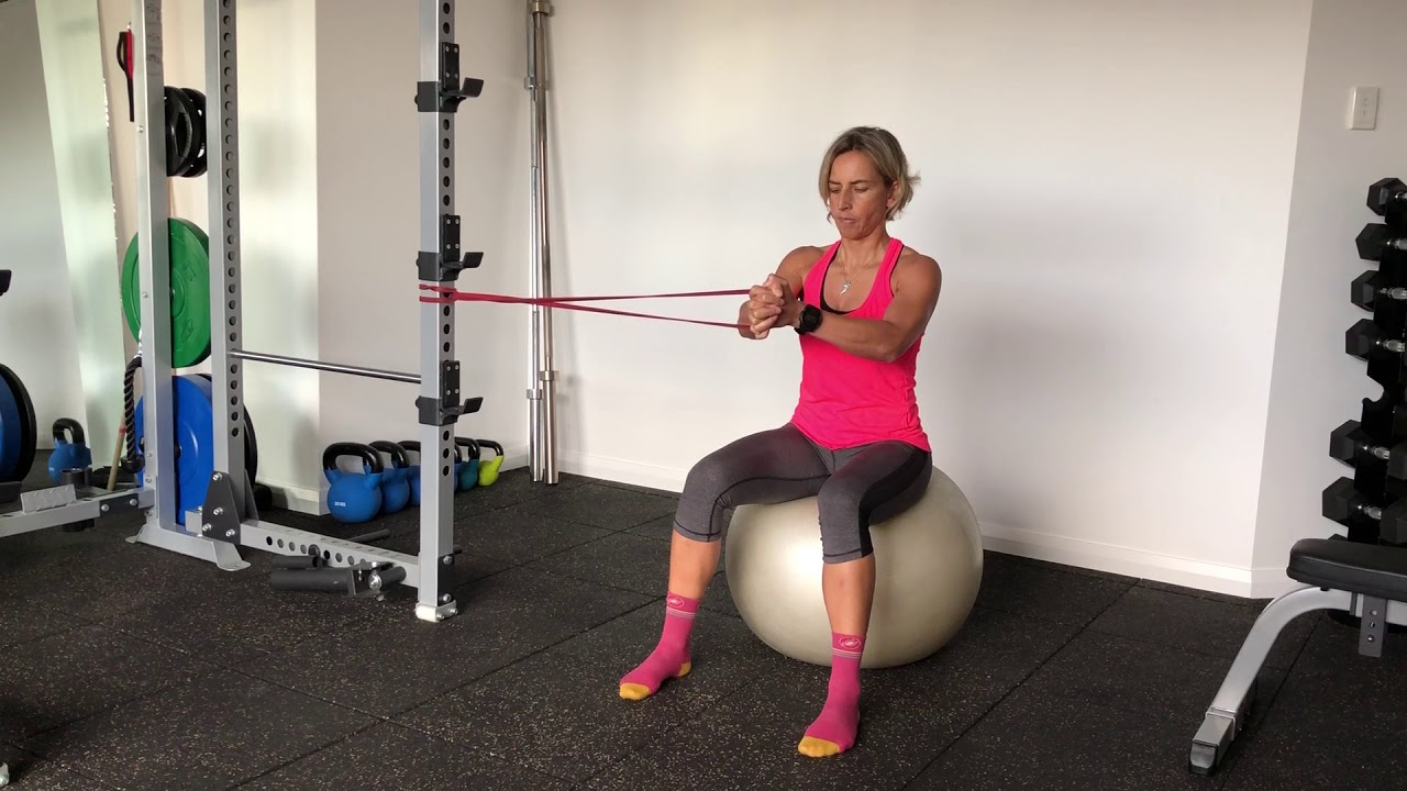 FB seated Pallof press resistance band