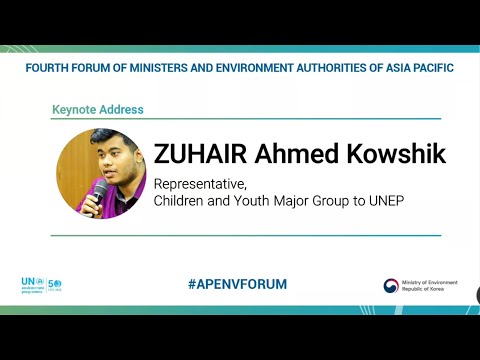 APMF 2021 | Ministerial Segment | Zuhair's Speech | UNEP Asia Pacific | Children & Youth Major Group