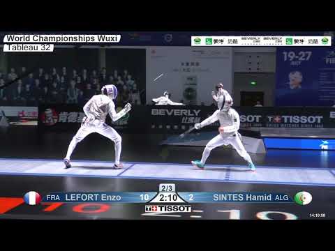 2018 244 T32 03 M F Individual Wuxi World Championships BLUE SINTES ALG vs LEFORT FRA