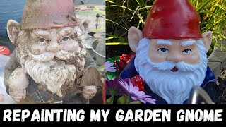 Make your gnome look new again, repainting garden decor