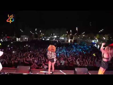 Yasiris, Isasi B y Bella Santiago cantando 'Farsante' en Los40 Pop Alcázar 2019