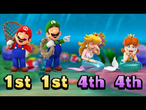 Mario Party The Top 100 ULTIMATE Minigames - Mario Vs Mermaid Peach Vs Luigi Vs Mermaid Daisy