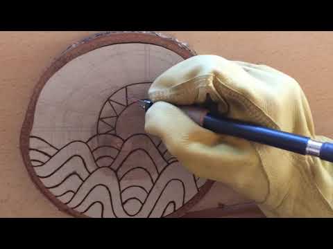 Sunset Line Art Wood Burning Time Lapse Pyrography Art...