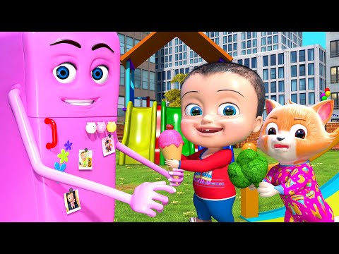 Cute Friend Refrigerator playtime with food - BillionSurpriseToys Nursery Rhymes, Kids Songs