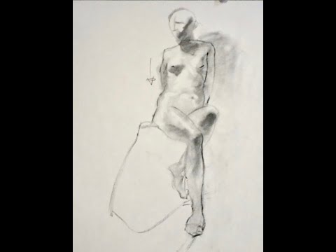 Charcoal Drawing - Female, basic figure drawing elements - 2089A