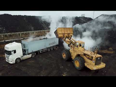 Caterpillar 992B And Caterpillar 990 Wheel Loaders Loading Coal On Trucks - S.G.M Melidis