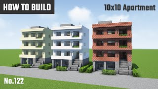 マイクラ建築：3階建ての小さなアパートの作り方。駐輪場付き。10x10ブロックで簡単に。No.122【Minecraft】