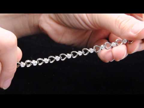 Inox Jewelry Women's Stainless Steel Prong Set Round CZ Tennis Bracelet w/ Heart Design-4mm-BR8258