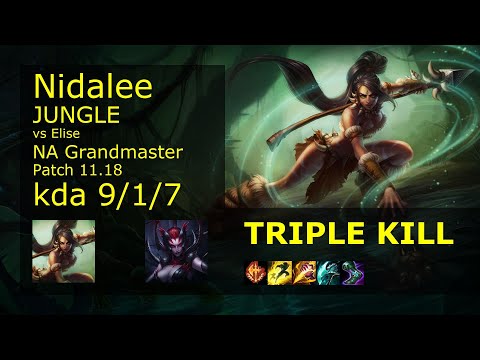 Nidalee vs Elise Jungle - NA Grandmaster 9/1/7 Patch 11.18 Gameplay