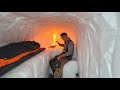 Dugout Shelter Under 10ft (3m) of Snow - Solo Camping in Survival Shelter During Snow Storm