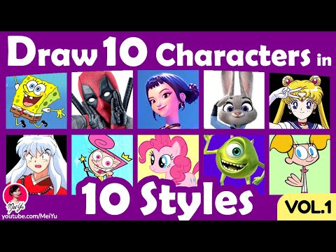 Draw 10 Characters in 10 Art Styles Swap Challenge | Brand New 1st Art Challenge of Its Kind! Mei Yu