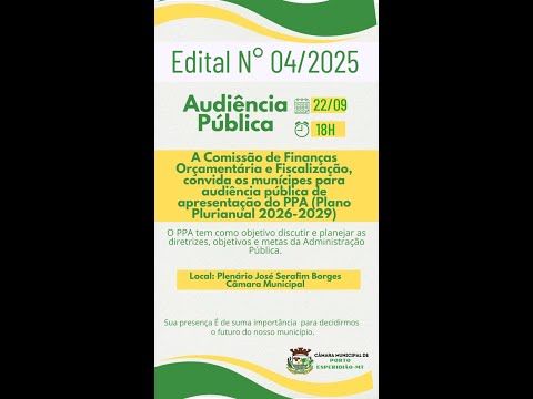 AUDIÊNCIA PÚBLICA PPA--2026 - 2029 - CÂMARA MUNICIPAL DE PORTO ESPERIDIÃO 22/09/25