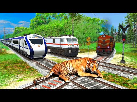 Three Trains vs Tiger #4 | Stops the Train – Train Simulator 