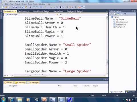 Visual Basic 2010 Express Tutorial 30 - Classes For A Roll Playing Game Simulation