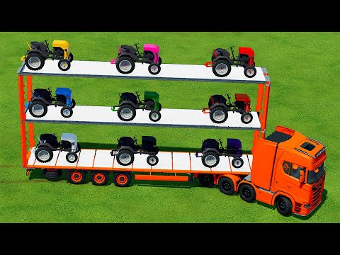 TRANSPORT VERY SMALL COLORED TRACTORS WITH SCANIA TRUCK - Farming Simulator 22