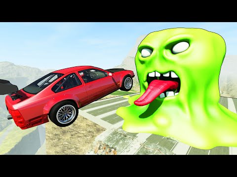 Jumping Broken Bridge With Green Monster - Beamng Drive TrainWorld