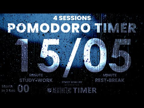 15/5 Pomodoro Rain Sounds Study Timer, 15 Minute Study, 5 Minute Breaks, Pomodoro Technique 15 5