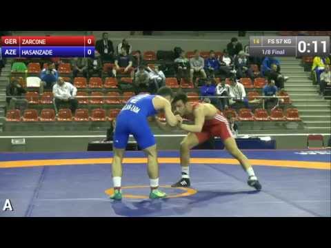 1/8 FS - 57 kg: Mirjalal HASANZADE (AZE) df. Nico ZARCONE (GER) by TF, 12-2