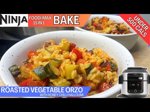 π»UNDER 500 CALORIES π» ROASTED VEGETABLE ORZO with HONEY CHILLI HALLOUMI *BAKE* NINJA FOODI Recipe