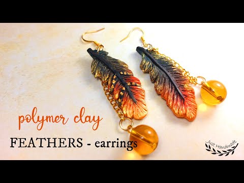 ~JustHandmade~ Easy to make polymer clay feathers - earrings - tutorial / DIY