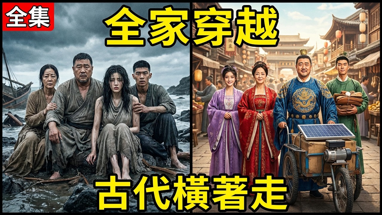 ✅️【第一季】全家遇海難穿越古代！老爸魔改電動板車，老媽靠炸小魚賺滿缽！拿玻璃當珠寶賣，看現代一家四口如何在古代橫著走#短劇