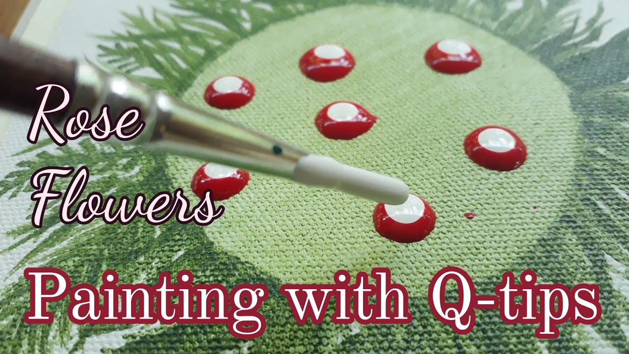 Painting Rose Flowers With Q tips |Mini canvas painting tutorial |