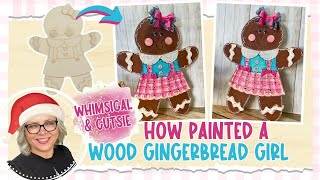 How I Painted a Wood Gingerbread Girl 🩵🎀 Whimsical and Cutsie ~|| Hand Painting || Hobby Lobby