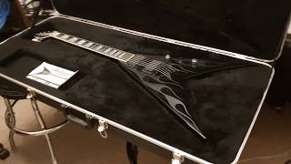 Video thumbnail for Jackson USA 24 Fret King V KV2T Black Ghost Flames Abalone Inlay Custom Guitar Up Close Video Review by Essex Recording Studios