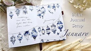January 2026 | PLAN WITH ME | Blue Lanterns Theme 🈳 Bullet Journal Setup